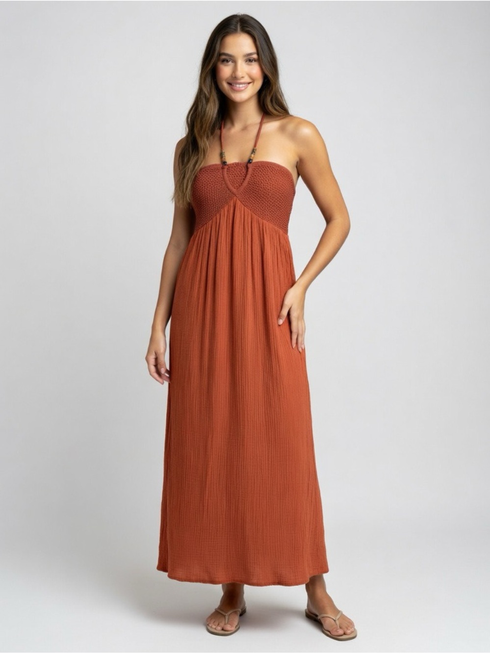 WB Strapless Maxi Dress in Rust Brown Color Sz L